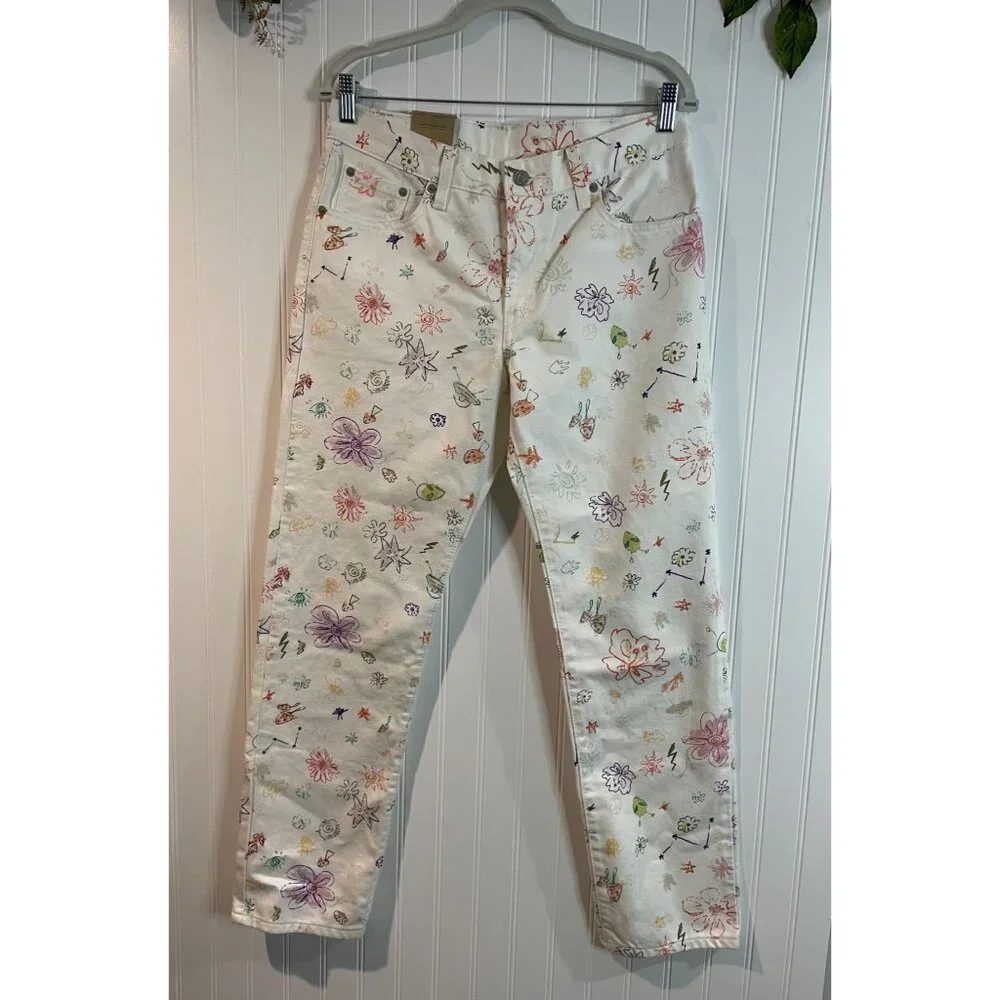 Levi’s 27/30 Middy Straight White Printed Denim Cotton Jeans NWT - Picture 1 of 14
